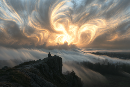 Contemplation At Sunrise Above The Clouds