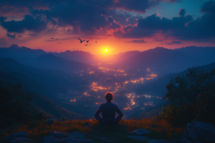 Contemplation at Sunset Over Mountain City