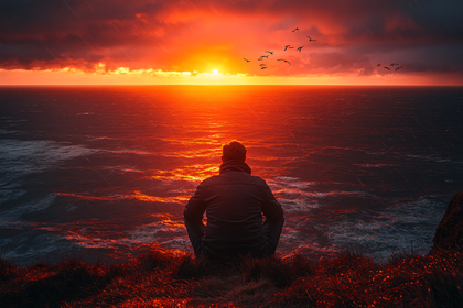 Contemplation at Sunset over the Ocean