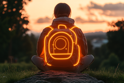 Contemplation at Sunset with Glowing Backpack