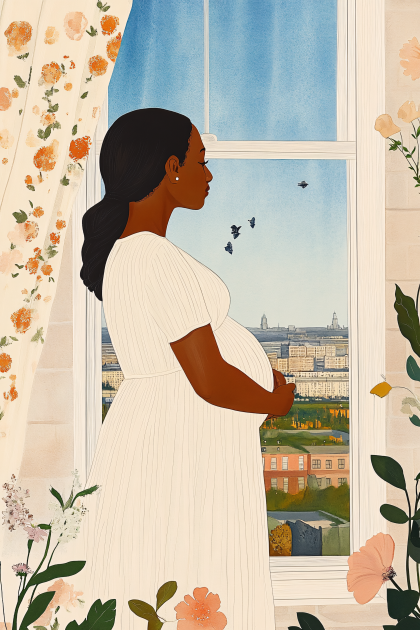 Contemplative Expectant Mother At Window