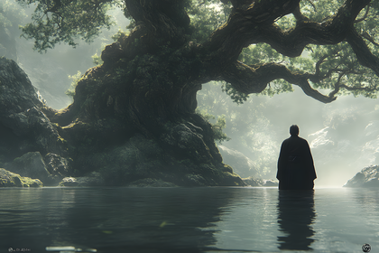 Contemplative Figure By Ancient Tree