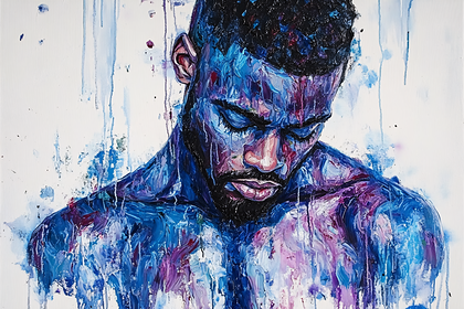 Contemplative Figure in Blue and Purple