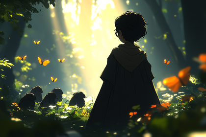 Contemplative Figure in Forest Glade