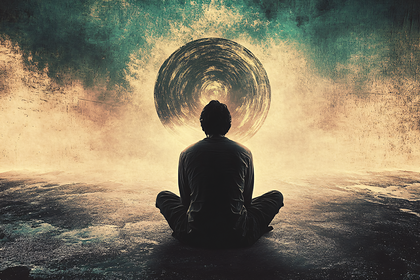 Contemplative Figure Under a Cosmic Disk