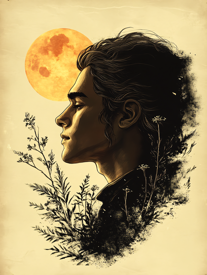 Contemplative Gaze Under Moonlight