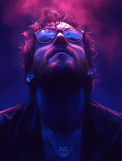 Contemplative Man In Neon Lighting
