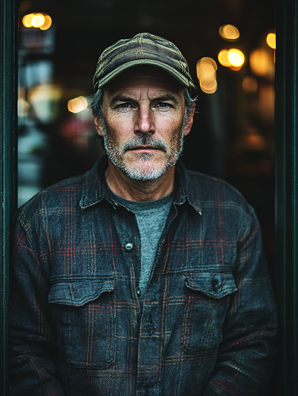 Contemplative Man in Plaid Shirt