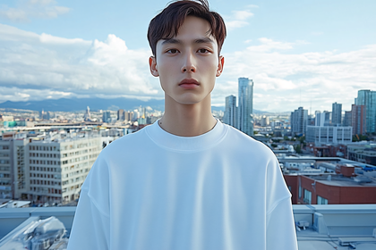 Contemplative Man in White Shirt Rooftop View