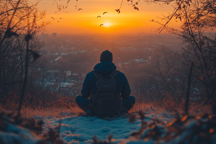 Contemplative Man Meditating at Sunrise