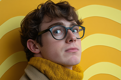 Contemplative Man with Glasses and Yellow Scarf