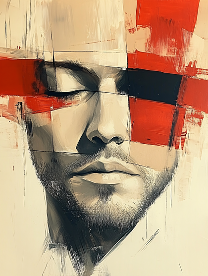 Contemplative Portrait With Abstract Blocks