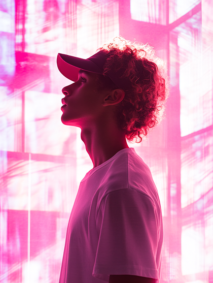 Contemplative Profile in Pink Light