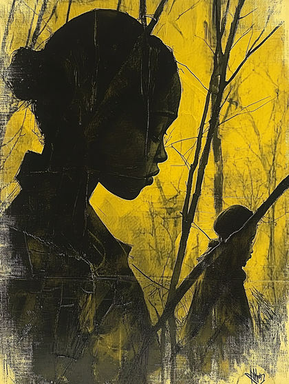 Contemplative Silhouettes In Yellow Landscape