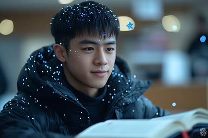 Contemplative Student with Glowing Aura