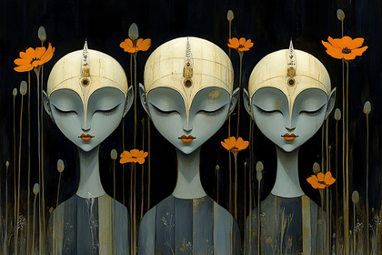 Contemplative Trio In Bloom