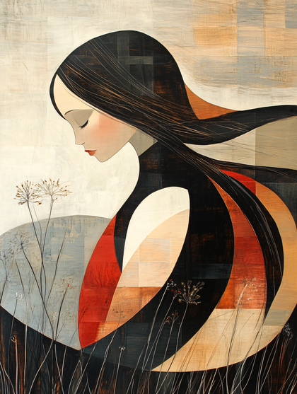 Contemplative Woman In Abstract Landscape