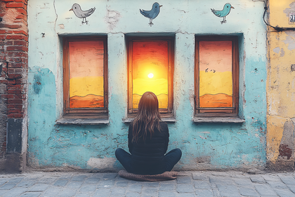 Contemplative Woman Meditating Before Sunset