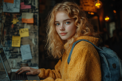Contemplative Young Woman With Laptop