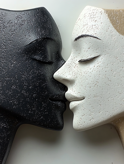 Contrasting Faces in Serene Embrace