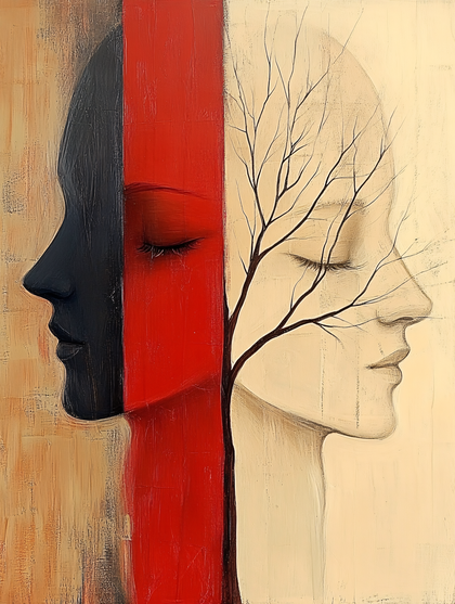 Contrasting Faces with Bare Tree