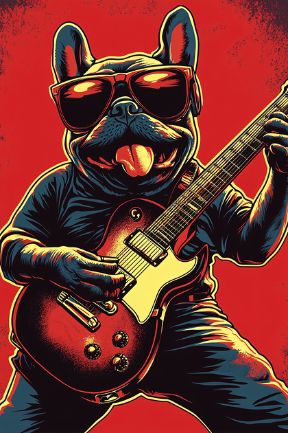 Cool Bulldog Playing Guitar