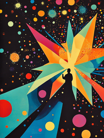 Cosmic Silhouette With Colorful Geometric Rays
