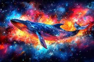 Cosmic Whale in Watercolor Style