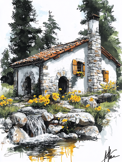 Cottage By The Stream