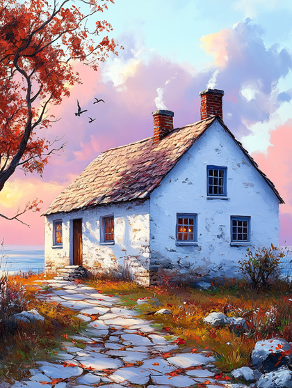 Cottage in Autumn Scenery