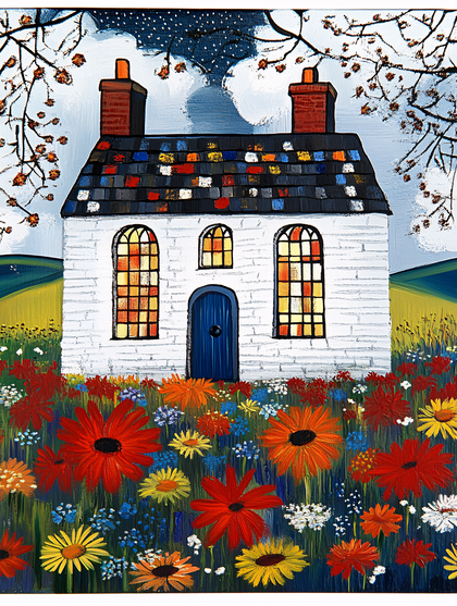 Cottage in Flower Garden