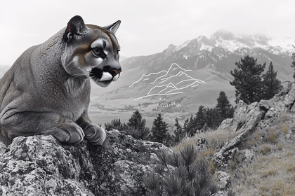 Cougar In Mountain Landscape