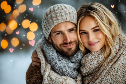 Couple Embracing in Winter Wonderland