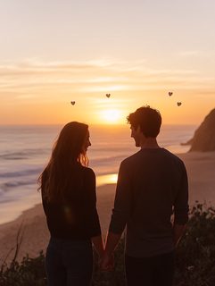 Couple Holding Hands at Sunset Beach