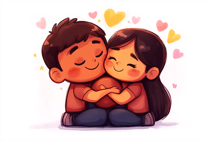 Couple Hugging With Hearts