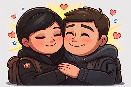 Couple Hugging With Hearts