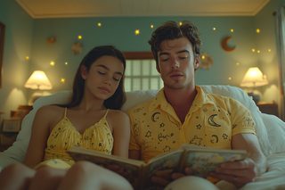 Couple Reading Storybook at Night