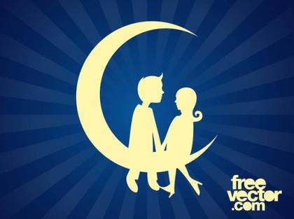 Couple Sitting On Moon Free Vector