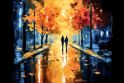 Couple Walking In Autumn Street