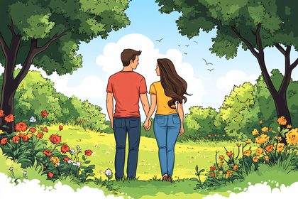Couple Walking In Nature