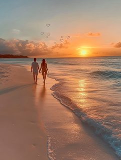 Couple Walking On Beach At Sunset