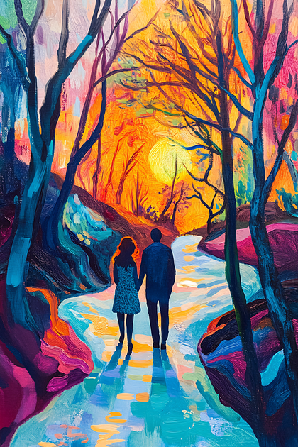 Couple Walking Through Autumn Woods