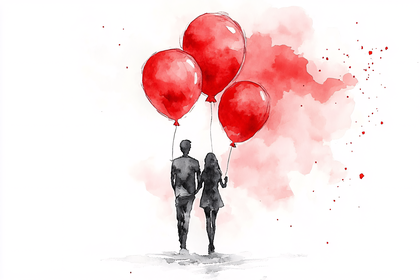 Couple with Red Balloons