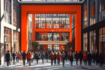 Courtyard Crowd in Orange Frame