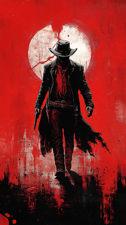 Cowboy Silhouette In Red