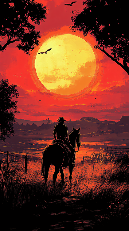 Cowboy Silhouette Sunset