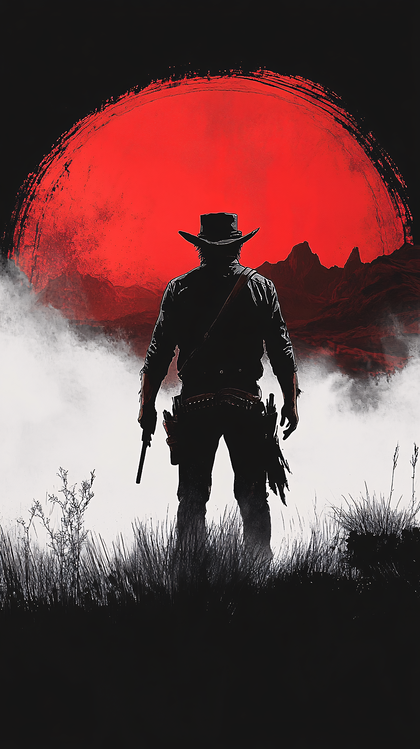 Cowboy Silhouette Under Red Sun