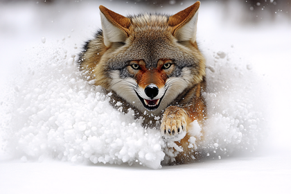 Coyote Pouncing Through Snow