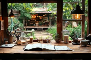 Cozy Artist Workspace with Garden View