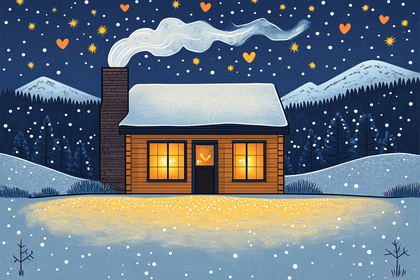 Cozy Cabin In Winter Night